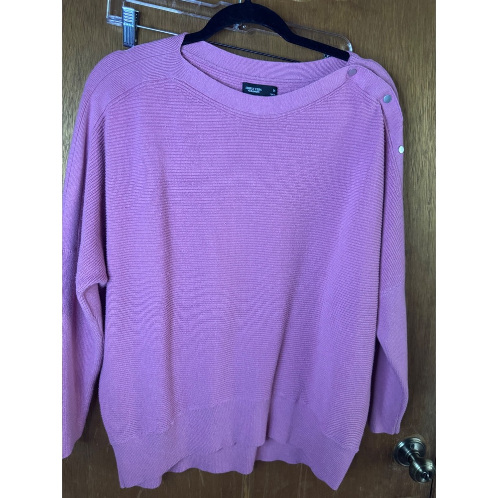 Simply Vera Vera Wang Orchid Pink Ribbed Snap Shoulder Sweater 1X